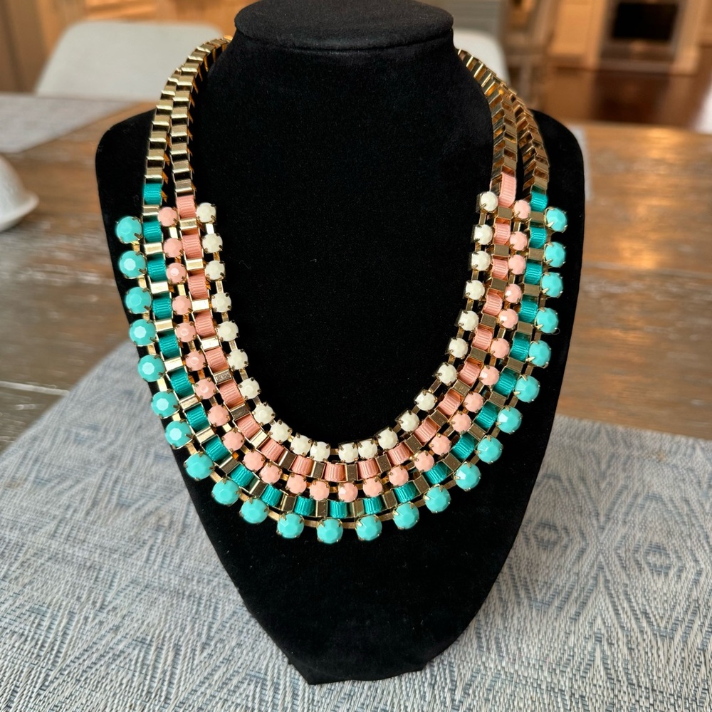 Pastel multicolor layered statement necklace